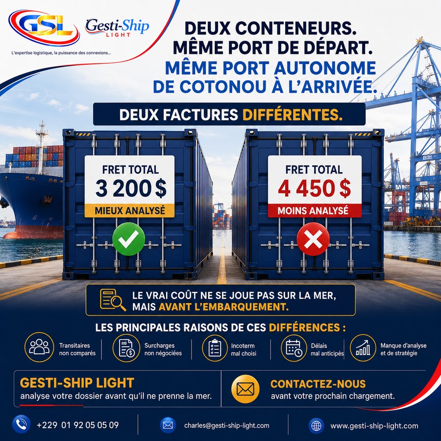 Comparatif GSL : deux conteneurs, même trajet, deux factures différentes selon l'analyse du dossier