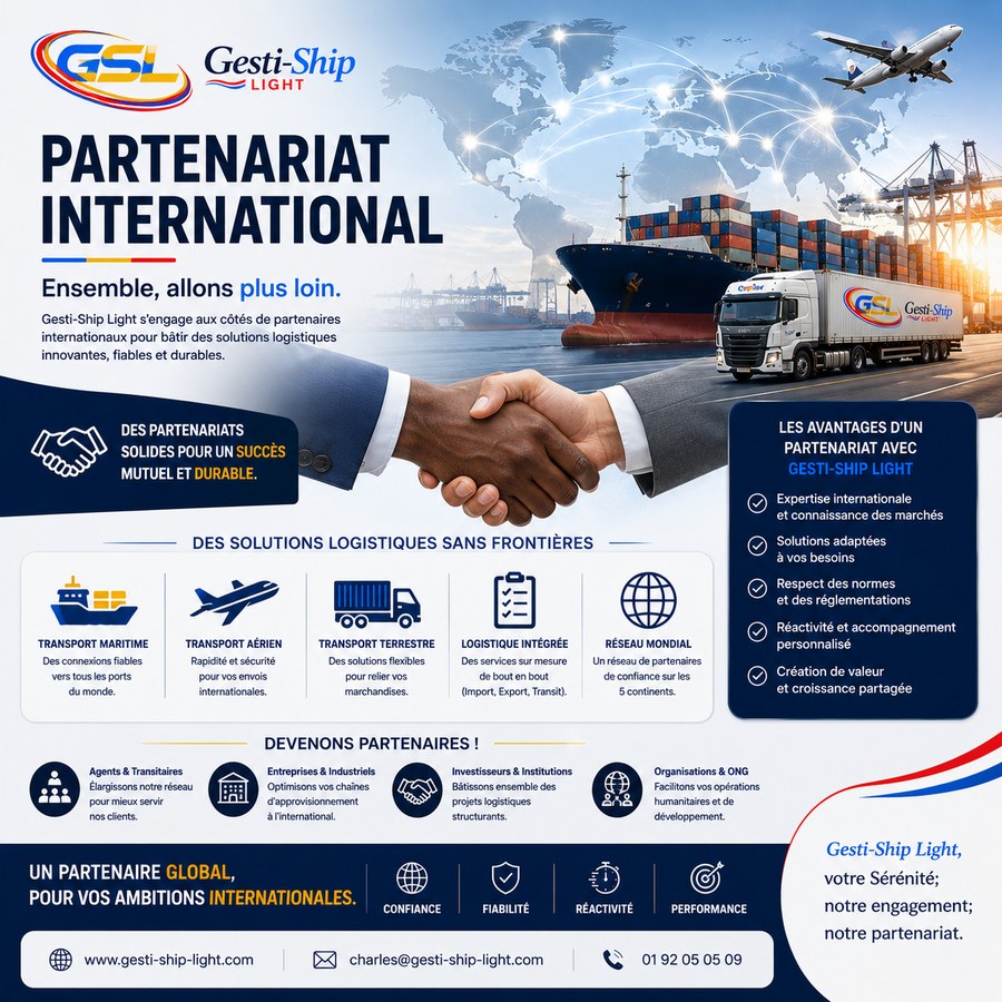 Partenariat international GSL : transport maritime, aérien, terrestre et logistique intégrée sur 5 continents